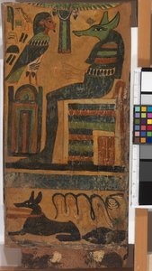 石棺からのアヌビスと故人の魂（パネル） 作： Egyptian 26th Dynasty