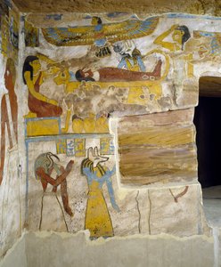 エジプト、ギザのバハリヤ・オアシスにあるパ・ネントウィーの墓の埋葬室の壁画 エジプト文明、第26王朝、前663～525年 作： Egyptian 26th Dynasty