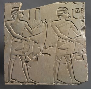 預言者と司祭-生きたガチョウの供物を持った司祭、紀元前667年から647年頃 作： Egyptian 26th Dynasty