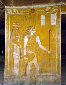 エジプト、ギザのバハリヤ・オアシスにあるパ・ネントウィーの墓から出土した壁画。エジプト文明、第26王朝、前663〜525年。 作： Egyptian 26th Dynasty