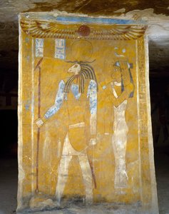 エジプト、ギザのバハリヤ・オアシスにあるパ・ネントウィーの墓の壁画。エジプト文明、第26王朝、前663〜525年。 作： Egyptian 26th Dynasty