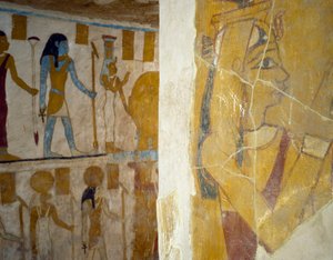 エジプト、ギザ、バハリヤ・オアシス、パ・ネントウィーの墓の壁画 エジプト文明、第26王朝、前663～525年