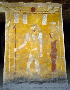 エジプト、ギザのバハリヤ・オアシスにあるパ・ネントウィーの墓の壁画。エジプト文明、第26王朝、前663〜525年。 作： Egyptian 26th Dynasty