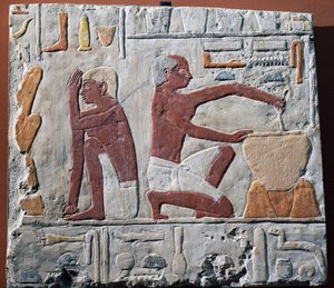 パンの準備と焼成、紀元前2500～2350年（石灰岩に描かれたもの 作： Egyptian 5th Dynasty