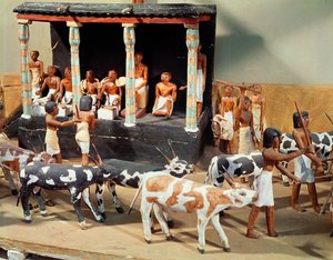 中世王国、テーベのメケトレの墓からの家畜調査の葬式モデル、紀元前2000年頃（塗装済み木材）（詳細）