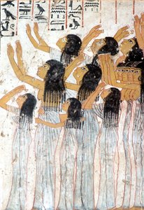 古代エジプト、絵画、フレスコ画、葬列の中で泣き叫ぶ女性たち、ラモセの墓、テーベ 作： Egyptian Egyptian
