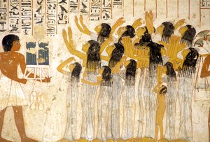 古代エジプト、絵画／フレスコ画、葬列で泣き叫ぶ女性たち、ラモセの墓、テーベ、貴族の谷 作： Egyptian Egyptian