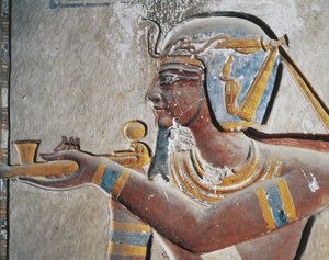 エジプト、古代テーベ、王家の谷、ラムセス6世の墓のファラオのペインテッド・レリーフ 作： Egyptian Egyptian