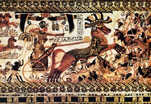 戦闘シーンを描いたエジプトの墓の壁画 作： Egyptian Egyptian