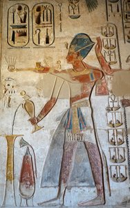 ファラオ、エドフ、ホルス神殿（フレスコ画） 作： Egyptian Egyptian