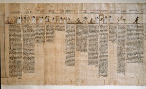 エジプトの古代遺跡。死者の書のパピルス。プトレマイオス朝時代。トリノ、エジプト博物館-古代エジプト：「死者の書」のパピルス。プトレマイオス朝時代。イタリア・トリノのエジプト博物館
