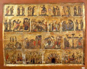 Deesis Row and the Twelve Great Feasts（パネルにペイントと金箔 作： Egyptian School
