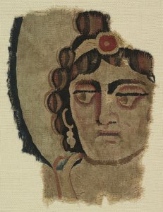 女の頭の断片、コプト（繊維） 作： Egyptian School