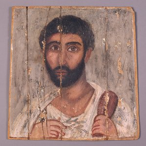 神社の髭男爵の肖像、紀元100年頃、木にテンペラ 作： Egyptian School