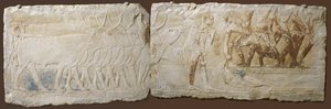 牛と漁業を営む農民の救済、旧王国、紀元前2450〜2290年（石灰岩塗装）