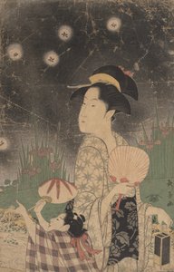 ホタルを捕る女性と子供、カリフォルニア州。 1793年。 作： Eishōsai Chōki
