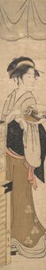 ファンを持つ若い女性。 作： Eishōsai Chōki