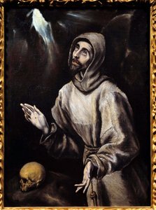 聖フランソワ・オブ・アッシジ（1181-1226） 汚名を受ける ドメニコス・テオトコプーロス（1541-1614）の絵画（ヴァニータ） エル・グレコ（1595）日0,76x0,57 m ポー、美術館 作： El Greco