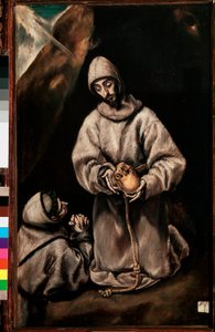 アッシジの聖フランソワと兄弟レオン（レオーネ）が死について瞑想する、1600年頃（キャンバスに油彩） 作： El Greco