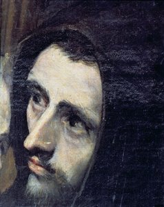 1323年の伝説、フランシスコ会の修道士の詳細、4486のキャンバスの詳細に1586-88の油彩 作： El Greco