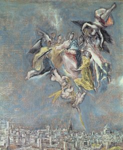 トレドの町の眺めと地図、キャンバスに描かれた天使の油の詳細124615 作： El Greco
