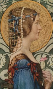 淡い金色の背景に描かれた彼女の小さな頭を持つことができれば（色リソ） 作： Eleanor Fortescue Brickdale