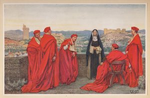 フィレンツェを代表して教皇グレゴリウス 11 世と交渉するシエナの聖カタリナ。 作： Eleanor Fortescue Brickdale