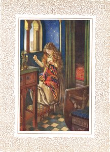 アストラットのリリー メイド オブ シャロットの女性としても知られる、アルフレッド テニスン (1809-92) による「Idylls of the King」のイラスト、Hodder & Stoughton 発行