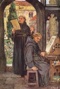 マイケル・フェアレスによる『ブラザー・ヒラリウスの集い』のイラスト（カラーリトグラフ） 作： Eleanor Fortescue Brickdale