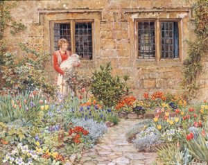 フラワーガーデンの母と子 作： Eleanor Fortescue Brickdale