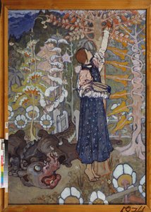 Un conte de fairy (La belle et la bete) - おとぎ話 (少女と獣) - Elena Dmitryevna Polenova (1850-1898) 作、キャンバスに油彩 作： Elena Polenova