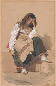 熟考の着席農民少女 作： Eleuterio Pagliano