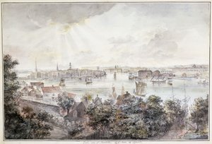 王宮、Storkyrkan、Riddarholmskykan、Tskakykanのあるセーデルからのストックホルムの眺め 作： Elias Martin