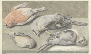 4羽の死んだ鳥のある静物 作： Elias Vonck