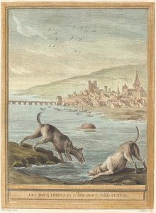 二匹の犬と死んだロバ 作： Elie du Mesnil after Jean Baptiste Oudry