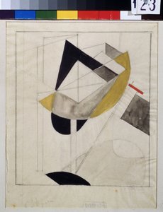 Proun 19 (Proun 19) - Lazar Lissitskij dit El Lissitskij (Lissitsky or Lissitski or Lissitzky) (1890-1941) の作品、ガッシュとインク、紙、1920 年頃 - ロシアの前衛、20 世紀初頭、抽象芸術 - State Tretyakovギャラリー、モスクワ 作： Eliezer Markowich Lissitzky