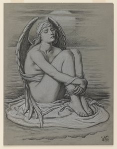 バウンドエンジェル、1891年（織紙に白黒チョークまたはクレヨン） 作： Elihu Vedder