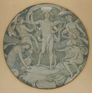 ハンティントン天井のセンター サークルの漫画: アポロとアテンダント 作： Elihu Vedder