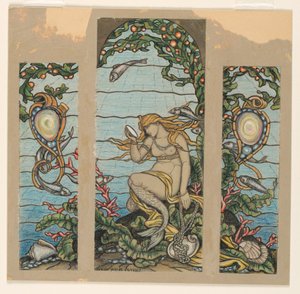 1882年、ニューヨーク州ニューヨーク、A.H.バーニー邸のステンドグラス「人魚の窓」のデザイン画 作： エリフ・ヴェダー