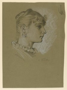 デッサン、女性の頭部、横顔ロジーナ、1885年頃 作： エリフ・ヴェダー
