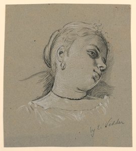デッサン、イタリア少女の頭部、1885年頃 作： エリフ・ヴェダー