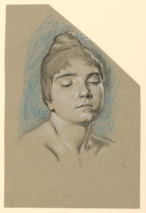 素描、目を閉じた若い女性の肖像画、1885年頃 作： エリフ・ヴェダー