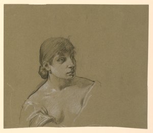 デッサン、若い女性の肖像、1885年頃 作： エリフ・ヴェダー