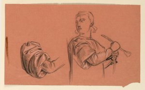 デッサン、人物習作の詳細、1885年頃 作： エリフ・ヴェダー