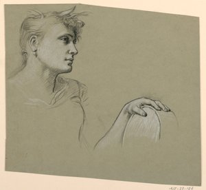 デッサン、女性の横顔と左手の習作、1885年頃 作： エリフ・ヴェダー