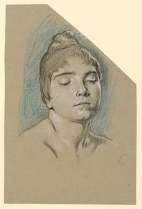 目を閉じた若い女性のポートレート スケッチ 作： Elihu Vedder