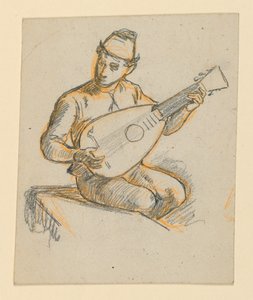 座ってリュートを弾く少年 作： Elihu Vedder
