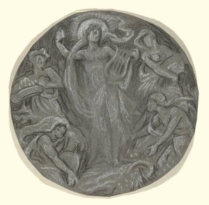 ハンティントン天井のセンターサークルの習作：アポロとアテンダント 作： Elihu Vedder
