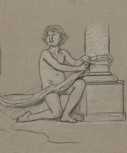 柱の横にしゃがむ少年の習作 作： Elihu Vedder