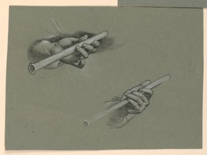 フルートを持つ両手の研究 (?) 作： Elihu Vedder